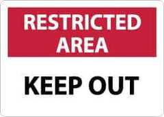 NMC - "Restricted Area - Keep Out", 10" Long x 14" Wide, Rigid Plastic Safety Sign - Rectangle, 0.05" Thick, Use for Security & Admittance - USA Tool & Supply