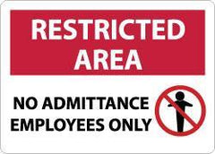 NMC - "Restricted Area - No Admittance - Employees Only", 10" Long x 14" Wide, Rigid Plastic Safety Sign - Rectangle, 0.05" Thick, Use for Security & Admittance - USA Tool & Supply