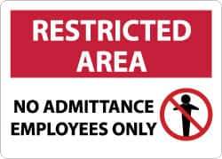 NMC - "Restricted Area - No Admittance - Employees Only", 10" Long x 14" Wide, Aluminum Safety Sign - Rectangle, 0.04" Thick, Use for Security & Admittance - USA Tool & Supply