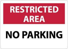 NMC - "Restricted Area - No Parking", 10" Long x 14" Wide, Aluminum Safety Sign - Rectangle, 0.04" Thick, Use for Security & Admittance - USA Tool & Supply