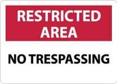 NMC - "Restricted Area - No Trespassing", 10" Long x 14" Wide, Rigid Plastic Safety Sign - Rectangle, 0.05" Thick, Use for Security & Admittance - USA Tool & Supply