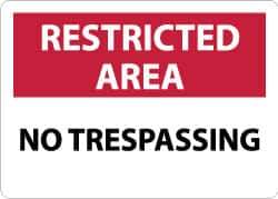 NMC - "Restricted Area - No Trespassing", 10" Long x 14" Wide, Aluminum Safety Sign - Rectangle, 0.04" Thick, Use for Security & Admittance - USA Tool & Supply