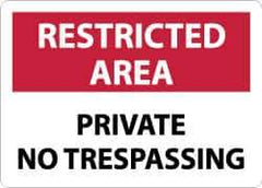 NMC - "Restricted Area - Private No Trespassing", 10" Long x 14" Wide, Aluminum Safety Sign - Rectangle, 0.04" Thick, Use for Security & Admittance - USA Tool & Supply