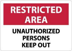 NMC - "Restricted Area - Unauthorized Persons Keep Out", 10" Long x 14" Wide, Rigid Plastic Safety Sign - Rectangle, 0.05" Thick, Use for Security & Admittance - USA Tool & Supply
