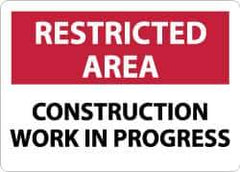 NMC - "Restricted Area - Construction Work in Progress", 10" Long x 14" Wide, Aluminum Safety Sign - Rectangle, 0.04" Thick, Use for Security & Admittance - USA Tool & Supply