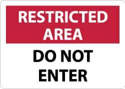 NMC - "Restricted Area - Do Not Enter", 10" Long x 14" Wide, Rigid Plastic Safety Sign - Rectangle, 0.05" Thick, Use for Security & Admittance - USA Tool & Supply