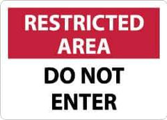 NMC - "Restricted Area - Do Not Enter", 10" Long x 14" Wide, Rigid Plastic Safety Sign - Rectangle, 0.05" Thick, Use for Security & Admittance - USA Tool & Supply