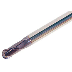 Iscar - 7mm Diam, 14mm LOC, 2 Flute Solid Carbide Ball End Mill - TiAlN Finish, Single End, 90mm OAL, 8mm Shank Diam, Spiral Flute - USA Tool & Supply