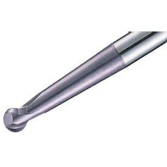 Iscar - 8mm Diam, 6.3mm LOC, 2 Flute Solid Carbide Ball End Mill - TiAlN Finish, Single End, 100mm OAL, 8mm Shank Diam, Spiral Flute - USA Tool & Supply