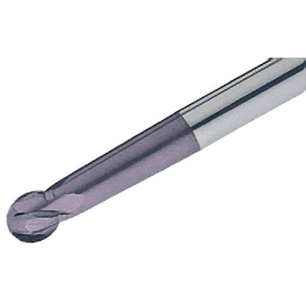 Iscar - 8mm Diam, 6.3mm LOC, 4 Flute Solid Carbide Ball End Mill - TiAlN Finish, Single End, 100mm OAL, 8mm Shank Diam, Spiral Flute - USA Tool & Supply