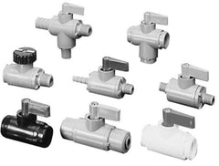 Specialty Mfr - 3/8" Pipe, PVC Standard Ball Valve - Three Way, Barbed x Barbed x Barbed Ends, Wedge Handle, 125 WOG - USA Tool & Supply