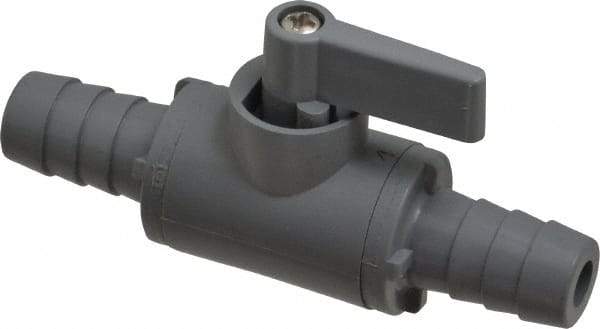 Specialty Mfr - 1/2" Pipe, PVC Standard Ball Valve - Inline - Two Way Flow, Barbed x Barbed Ends, Wedge Handle, 125 WOG - USA Tool & Supply
