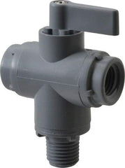 Specialty Mfr - 1/4" Pipe, PVC Standard Ball Valve - Three Way, MNPT x FNPT x FNPT Ends, Wedge Handle, 125 WOG - USA Tool & Supply
