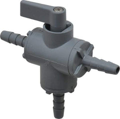 Specialty Mfr - 1/4" Pipe, PVC Standard Ball Valve - Three Way, Barbed x Barbed x Barbed Ends, Wedge Handle, 125 WOG - USA Tool & Supply