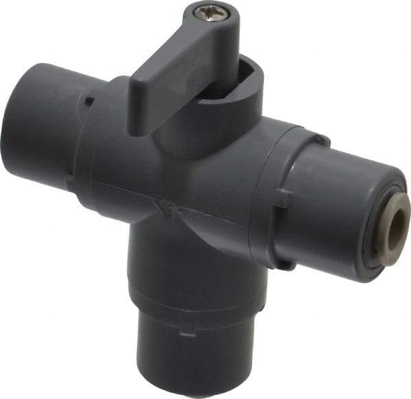 Specialty Mfr - 1/4" Pipe, PVC Standard Ball Valve - Three Way, Push-to-Connect x Push-to-Connect x Push-to-Connect Ends, Wedge Handle, 125 WOG - USA Tool & Supply