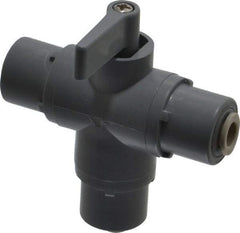 Specialty Mfr - 1/4" Pipe, PVC Standard Ball Valve - Three Way, Push-to-Connect x Push-to-Connect x Push-to-Connect Ends, Wedge Handle, 125 WOG - USA Tool & Supply