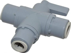 Specialty Mfr - 3/8" Pipe, PVC Standard Ball Valve - Three Way, Push-to-Connect x Push-to-Connect x Push-to-Connect Ends, Wedge Handle, 125 WOG - USA Tool & Supply