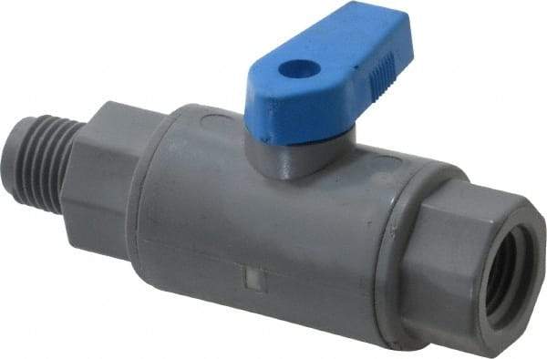 Specialty Mfr - 1/4" Pipe, PVC Standard Ball Valve - Inline - One Way Flow, MNPT x FNPT Ends, Wedge Handle, 125 WOG - USA Tool & Supply