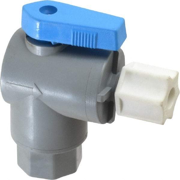 Specialty Mfr - 1/4" Pipe, PVC Standard Ball Valve - Right Angle, FNPT x Compression Ends, Wedge Handle, 125 WOG - USA Tool & Supply