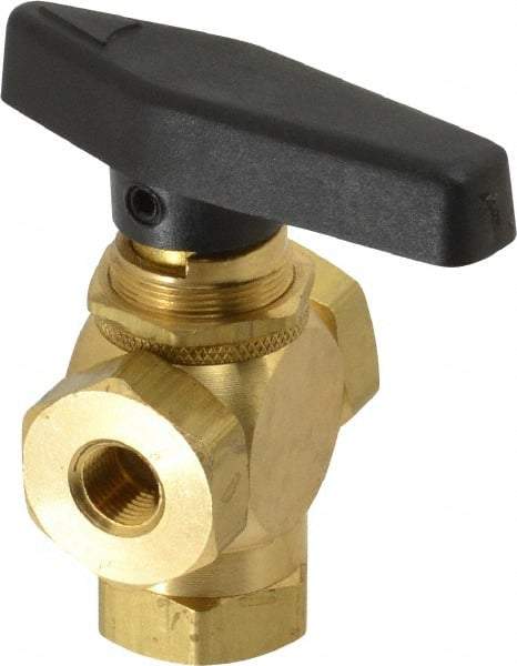 Specialty Mfr - 1/8" Pipe, Brass Standard Ball Valve - Three Way, FNPT x FNPT x FNPT Ends, Wedge Handle, 400 WOG - USA Tool & Supply