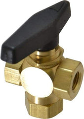 Specialty Mfr - 1/4" Pipe, Brass Standard Ball Valve - Three Way, FNPT x FNPT x FNPT Ends, Wedge Handle, 400 WOG - USA Tool & Supply