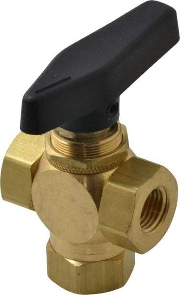 Specialty Mfr - 1/4" Pipe, Brass Standard Ball Valve - Three Way, FNPT x FNPT x FNPT Ends, Wedge Handle, 400 WOG - USA Tool & Supply