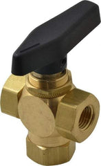 Specialty Mfr - 1/4" Pipe, Brass Standard Ball Valve - Three Way, FNPT x FNPT x FNPT Ends, Wedge Handle, 400 WOG - USA Tool & Supply