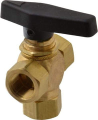 Specialty Mfr - 3/8" Pipe, Brass Standard Ball Valve - Three Way, FNPT x FNPT x FNPT Ends, Wedge Handle, 400 WOG - USA Tool & Supply