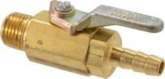 Specialty Mfr - 1/4" Pipe, Brass Standard Ball Valve - Inline - Two Way Flow, MNPT x Barbed Ends, Lever Handle, 500 WOG - USA Tool & Supply