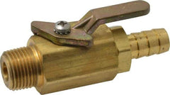 Specialty Mfr - 3/8" Pipe, Brass Standard Ball Valve - Inline - Two Way Flow, MNPT x Barbed Ends, Lever Handle, 500 WOG - USA Tool & Supply