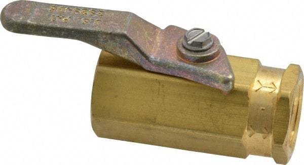 Specialty Mfr - 1/4" Pipe, Brass Standard Ball Valve - Inline - One Way Flow, FNPT x FNPT Ends, Lever Handle, 500 WOG - USA Tool & Supply