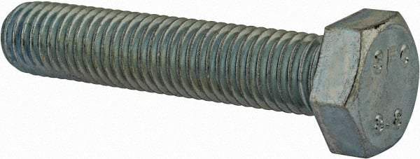 Value Collection - M12x1.75mm Metric Coarse, 60mm Length Under Head Hex Head Cap Screw - Fully Threaded, Grade 8.8 Steel, Zinc-Plated Finish, 19mm Hex - USA Tool & Supply
