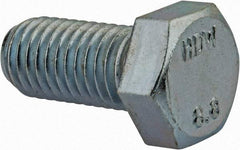 Value Collection - M12x1.75mm Metric Coarse, 70mm Length Under Head Hex Head Cap Screw - Fully Threaded, Grade 8.8 Steel, Zinc-Plated Finish, 19mm Hex - USA Tool & Supply
