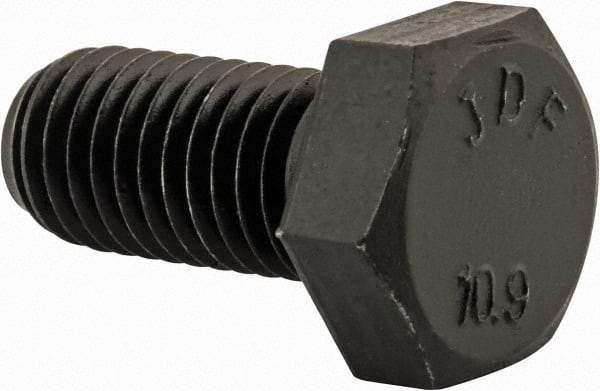Value Collection - M12x1.75mm Metric Coarse, 25mm Length Under Head Hex Head Cap Screw - Fully Threaded, Grade 10.9 Steel, Uncoated, 19mm Hex - USA Tool & Supply