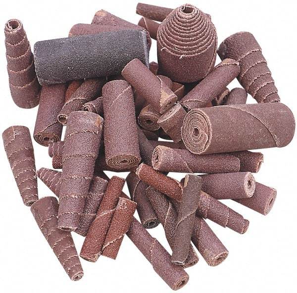 Merit Abrasives - 2" Long x 5/8" Diam, Aluminum Oxide, Full Taper Cartridge Roll - 80 Grit, 1/8" Pilot Hole Diam, Medium Grade - USA Tool & Supply