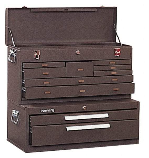 Kennedy - 10 Drawer, 2 Piece, Brown Steel Machinist's Combo - 12.56 Inches Deep 9-1/2 Inches High 26.62 Inches Wide Base - USA Tool & Supply