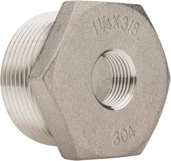 Merit Brass - 1-1/4 x 3/8" Grade 316 Stainless Steel Pipe Hex Bushing - MNPT x FNPT End Connections, 150 psi - USA Tool & Supply