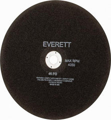 Everett - 14" Aluminum Oxide Cutoff Wheel - 1/8" Thick, 1" Arbor, Use with Gas Powered Saws - USA Tool & Supply