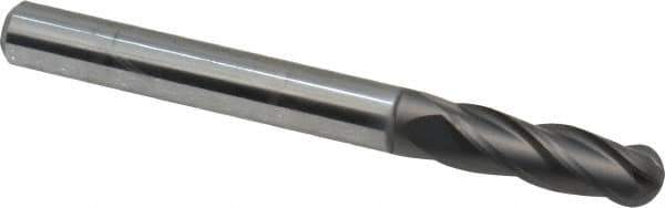 Niagara Cutter - 1/4" Diam, 3/4" LOC, 4 Flute Solid Carbide Ball End Mill - Diamond Finish, Single End, 2-1/2" OAL, 1/4" Shank Diam, Spiral Flute - USA Tool & Supply