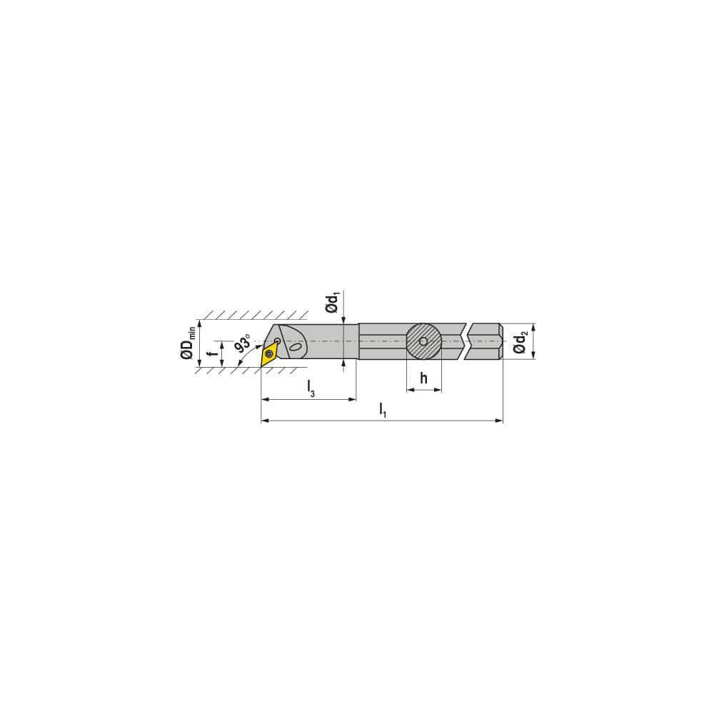 Indexable Boring Bar:  E-A0810H SDUCR 07,  12.50 mm Min Bore,  10.00 mm Shank Dia,  93.00&deg N/A Solid Carbide 100.0000″ OAL,  Screw Clamping,