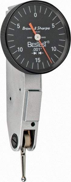 TESA Brown & Sharpe - 0.03 Inch Range, 0.001 Inch Dial Graduation, Horizontal Dial Test Indicator - 1 Inch Black Dial, 0-15-0 Dial Reading - USA Tool & Supply