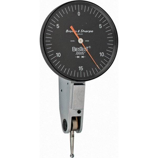TESA Brown & Sharpe - 0.03 Inch Range, 0.0005 Inch Dial Graduation, Horizontal Dial Test Indicator - 1-1/2 Inch Black Dial, 0-15-0 Dial Reading - USA Tool & Supply