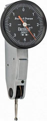TESA Brown & Sharpe - 0.008 Inch Range, 0.0001 Inch Dial Graduation, Horizontal Dial Test Indicator - 1 Inch Black Dial, 0-4-0 Dial Reading - USA Tool & Supply