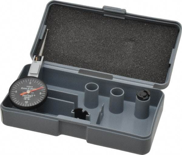 TESA Brown & Sharpe - 0.02 Inch Range, 0.0005 Inch Dial Graduation, Horizontal Dial Test Indicator - 1 Inch Black Dial, 0-10-0 Dial Reading - USA Tool & Supply