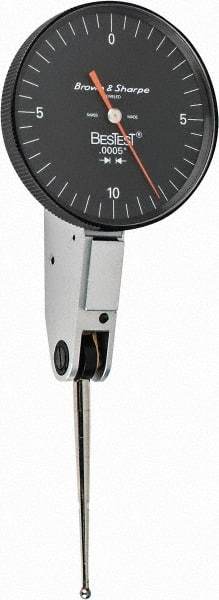 TESA Brown & Sharpe - 0.02 Inch Range, 0.0005 Inch Dial Graduation, Horizontal Dial Test Indicator - 1-1/2 Inch Black Dial, 0-10-0 Dial Reading - USA Tool & Supply