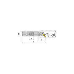 Indexable Boring Bar:  A25R SVQCL 11,  32.00 mm Min Bore,  25.00 mm Shank Dia,  107.50&deg N/A Steel 200.0000″ OAL,  Screw Clamping,