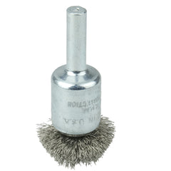 1″ Circular Flared Crimped Wire End Brush, .006″ Stainless Steel Fill - USA Tool & Supply