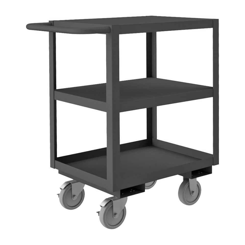 Heavy-Duty Service Utility Cart: Steel, Gray Swivel, Polyurethane Wheels, Side Brake