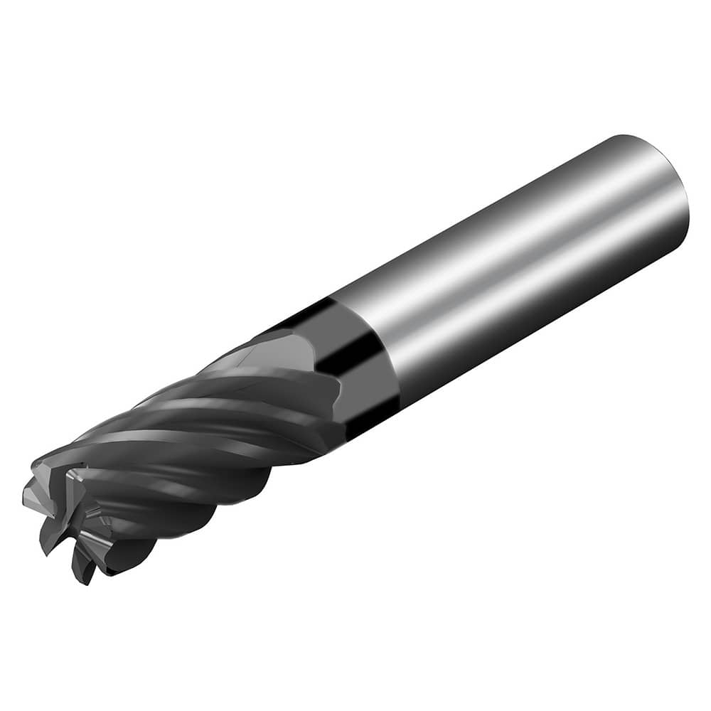 Corner Radius End Mill: 3/8″ Dia, 1-1/4″ LOC, 0.06″ Radius, 7 Flutes, Solid Carbide 3″ OAL, 3/8″ Shank Dia, 36.5 ° Helix, AlTiN Coated, Corner Radius End, Centercutting, Series CoroMill Dura
