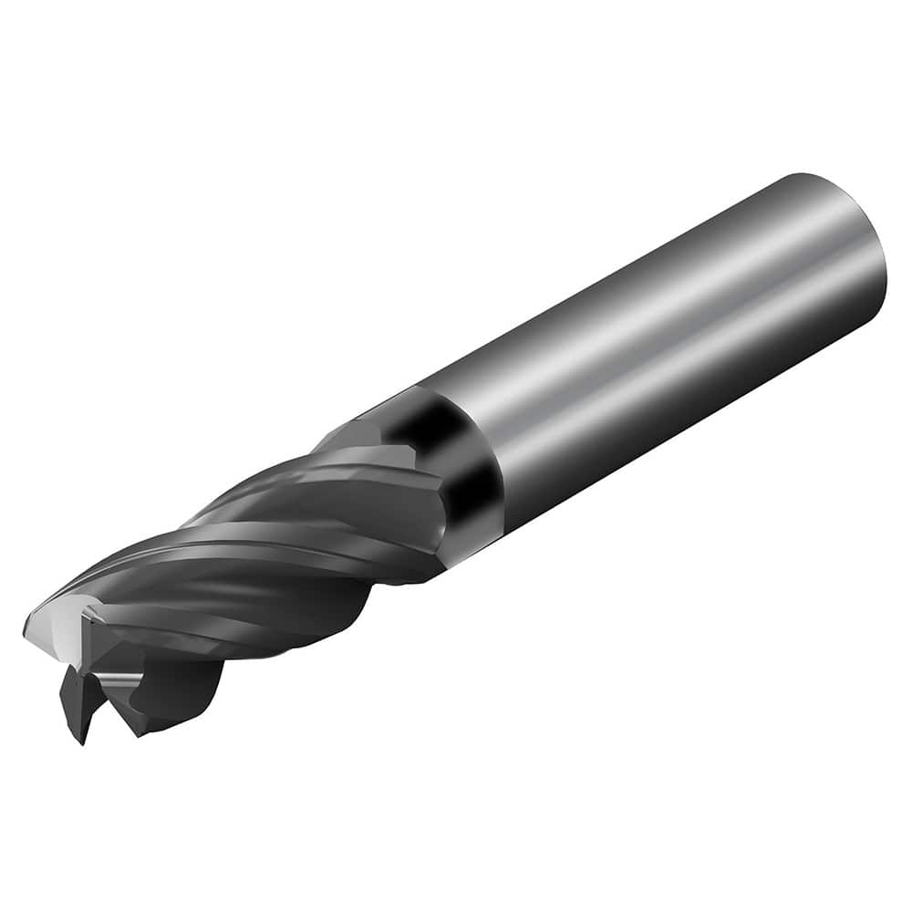 Corner Radius End Mill: 3/8″ Dia, 1/2″ LOC, 0.015″ Radius, 4 Flutes, Solid Carbide 2″ OAL, 3/8″ Shank Dia, 36.5 ° Helix, AlTiN Coated, Corner Radius End, Centercutting, Series CoroMill Dura